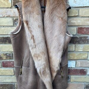 IMAN Platinum Tan Vest with  Faux Fur Trim